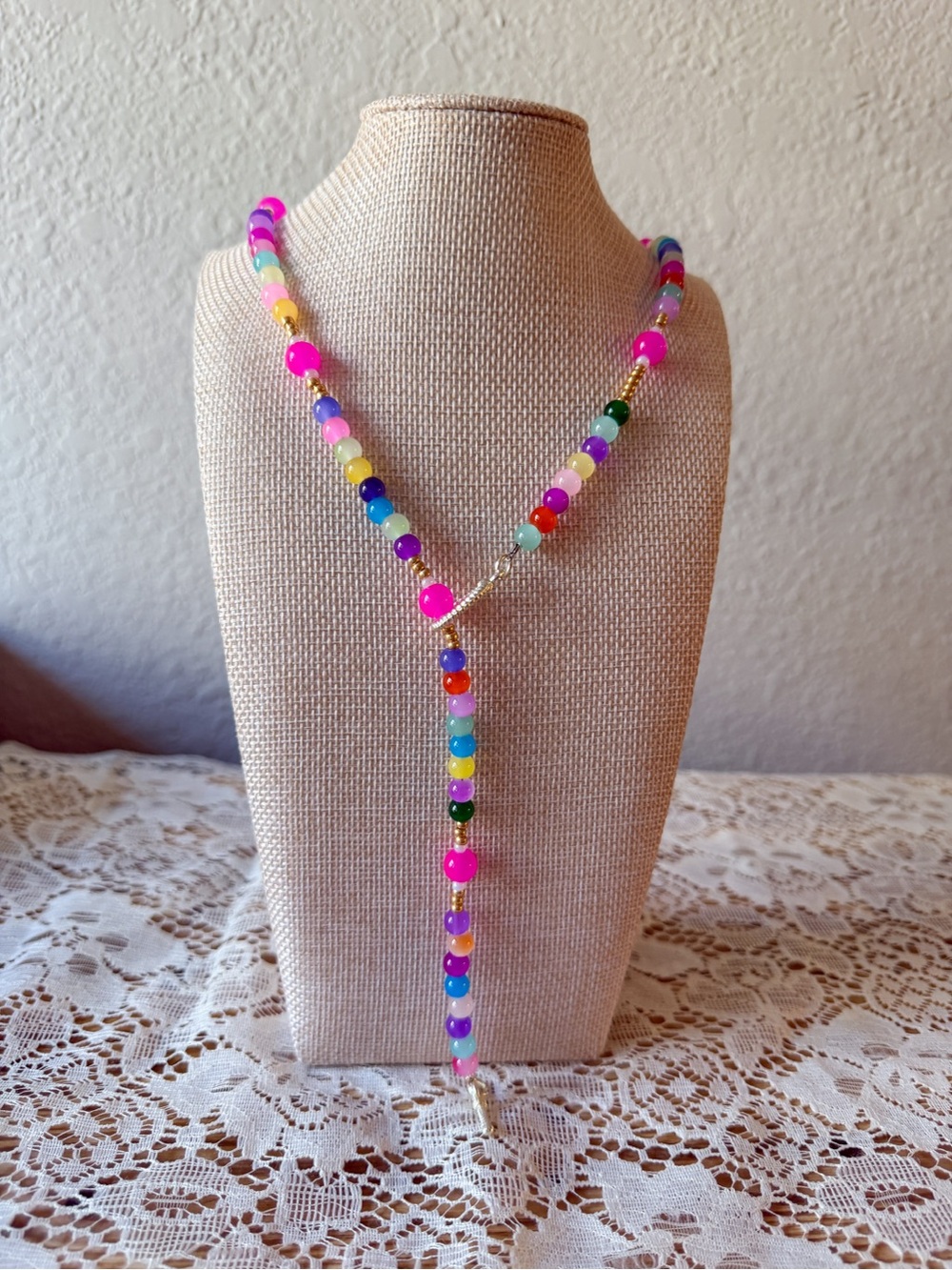 Colorful Beaded Lariat Necklace - Multicolor